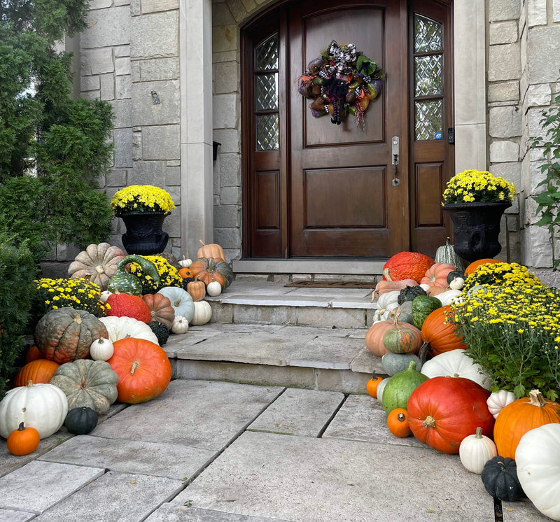 Fancy pumpkin display in front of a house in Clarendon Hills.