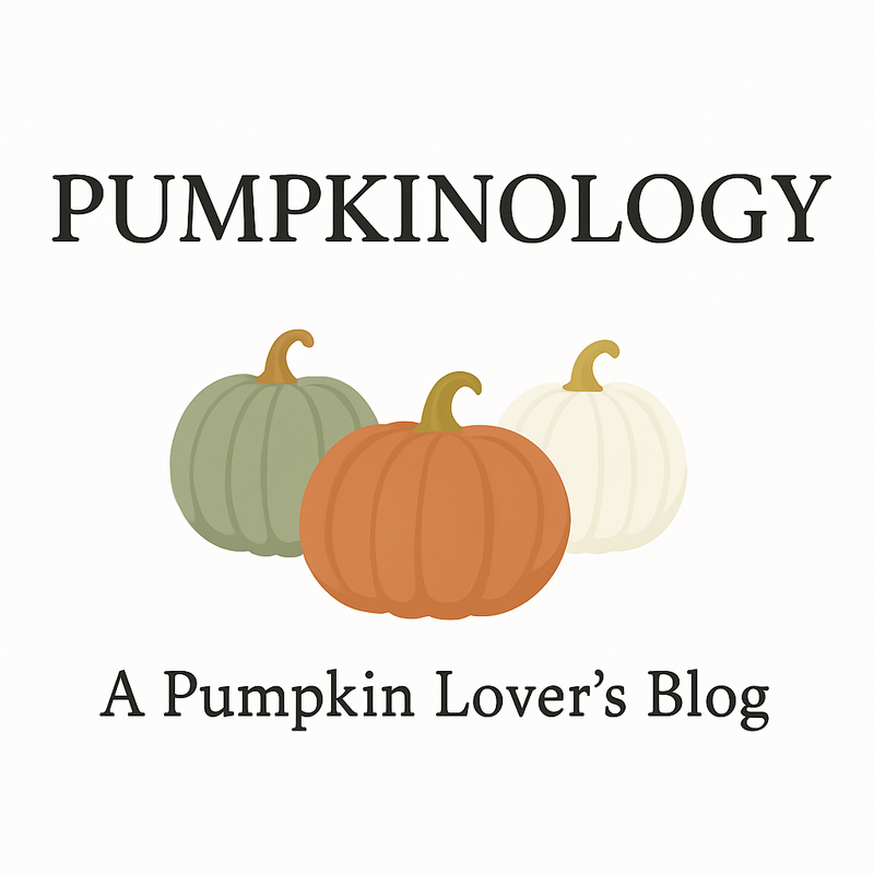 Logo for 'Pumpkinology' with three pumpkins on a white background